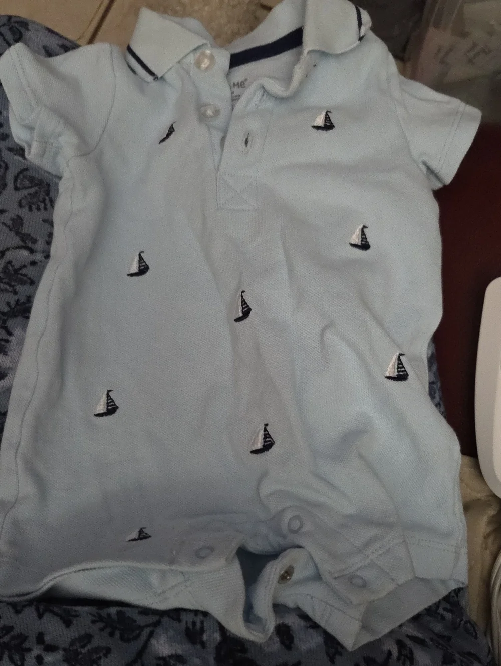 Little Me Light Blue Sailboat Embroidered Polo One-Piece 3 Months